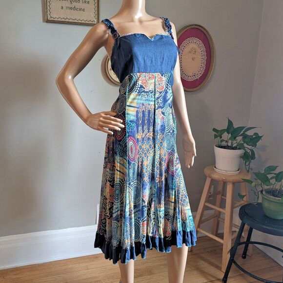 Vintage Y2K Quinze Heures Trente Paris Mesh Dress Ruffle Cottage Midi Size 3/XL - Picture 3 of 14